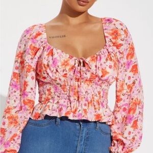 Fashion Nova Sweet Blossoms Sheer Floral Top NWT Size Large